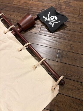 PBK Canvas Sail Banner with Wooden Pole and Rope Details, Wall Hanging